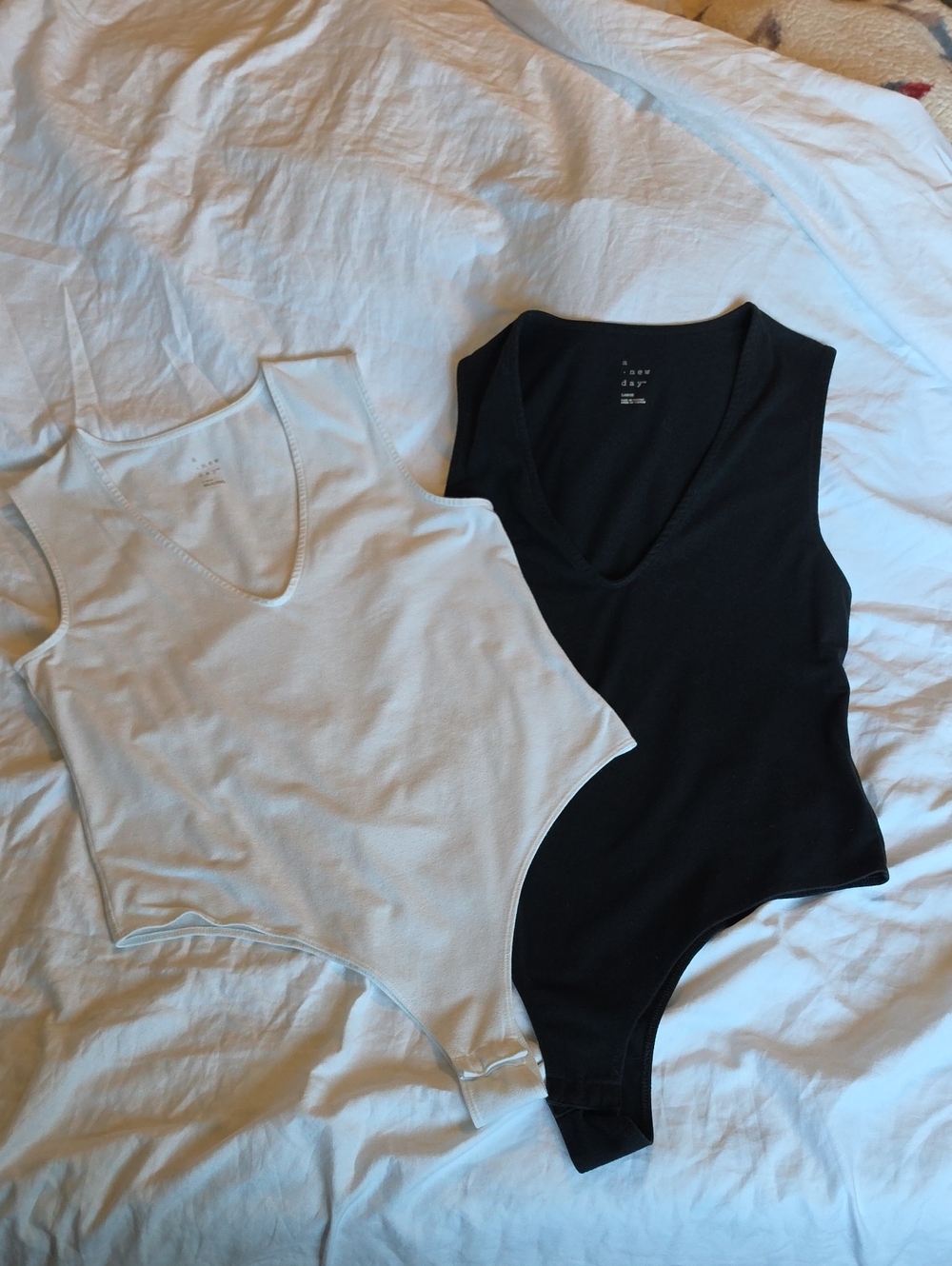 2 V-Neck Bodysuits Black and White